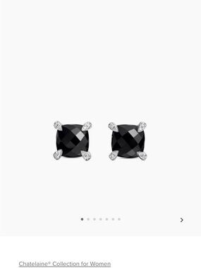 David Yurman Black Onyx Cushion-Cut Stud Earrings with Diamond Accents